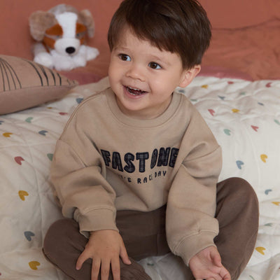 Sweat uni avec imprimé poitrine BEIGE
