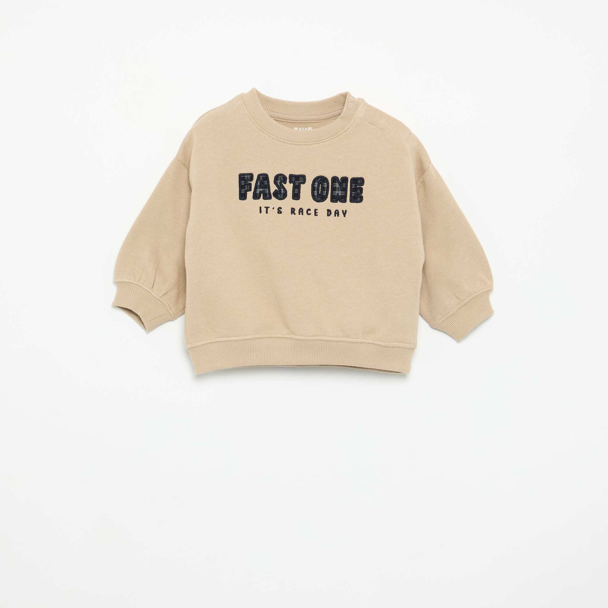 Sweat uni avec imprimé poitrine BEIGE