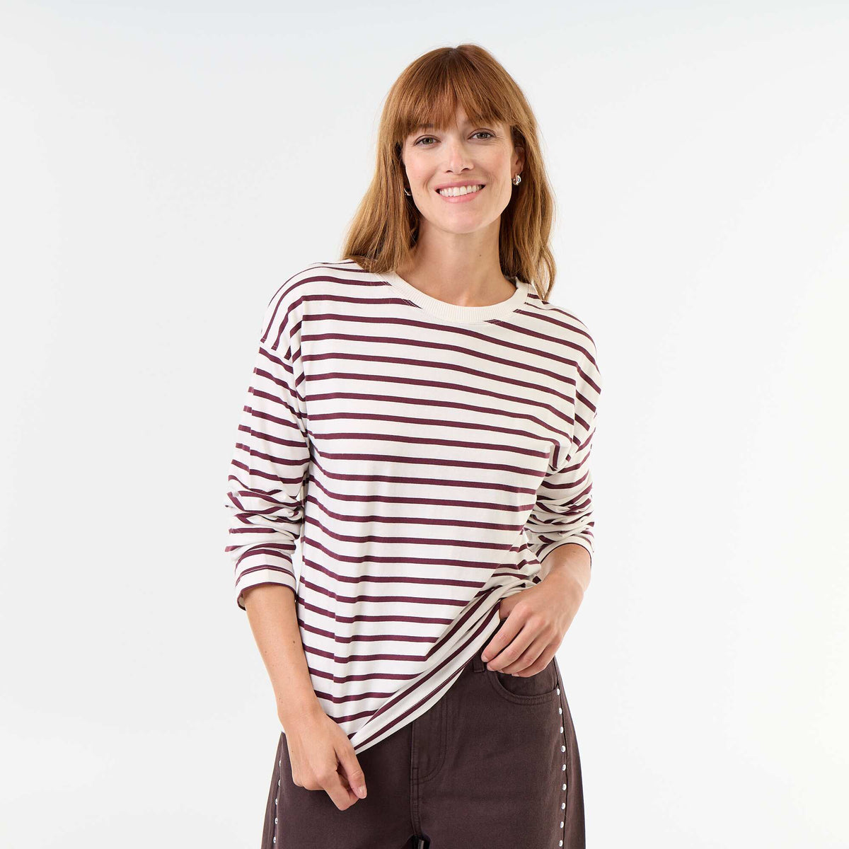 Tee-shirt manches longues rayé BLANC