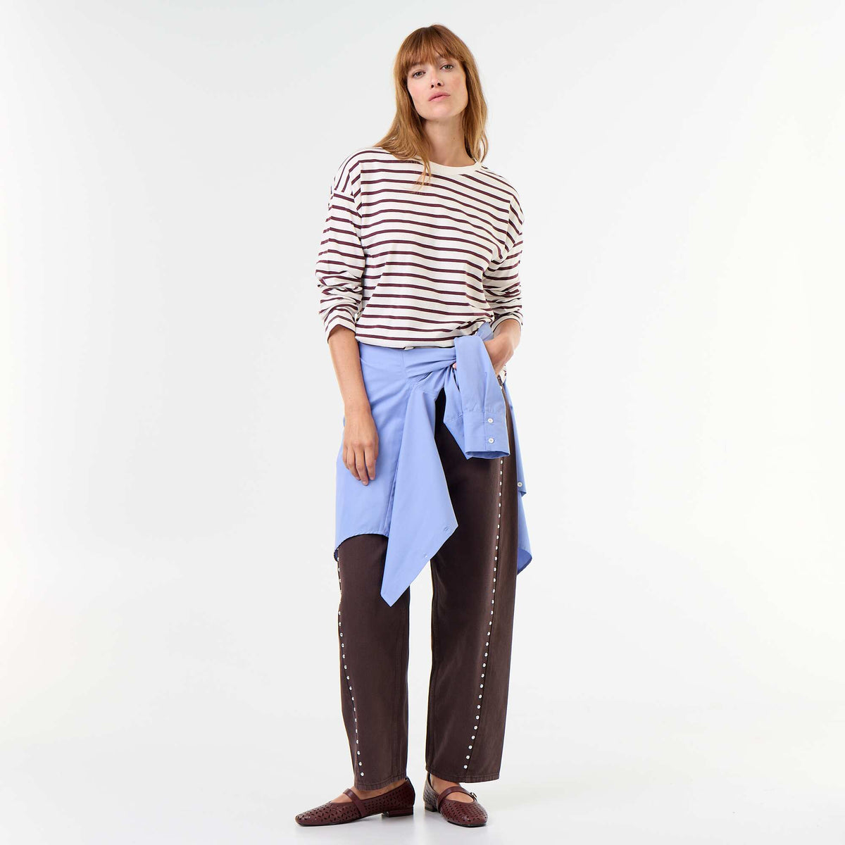 Tee-shirt manches longues rayé BLANC