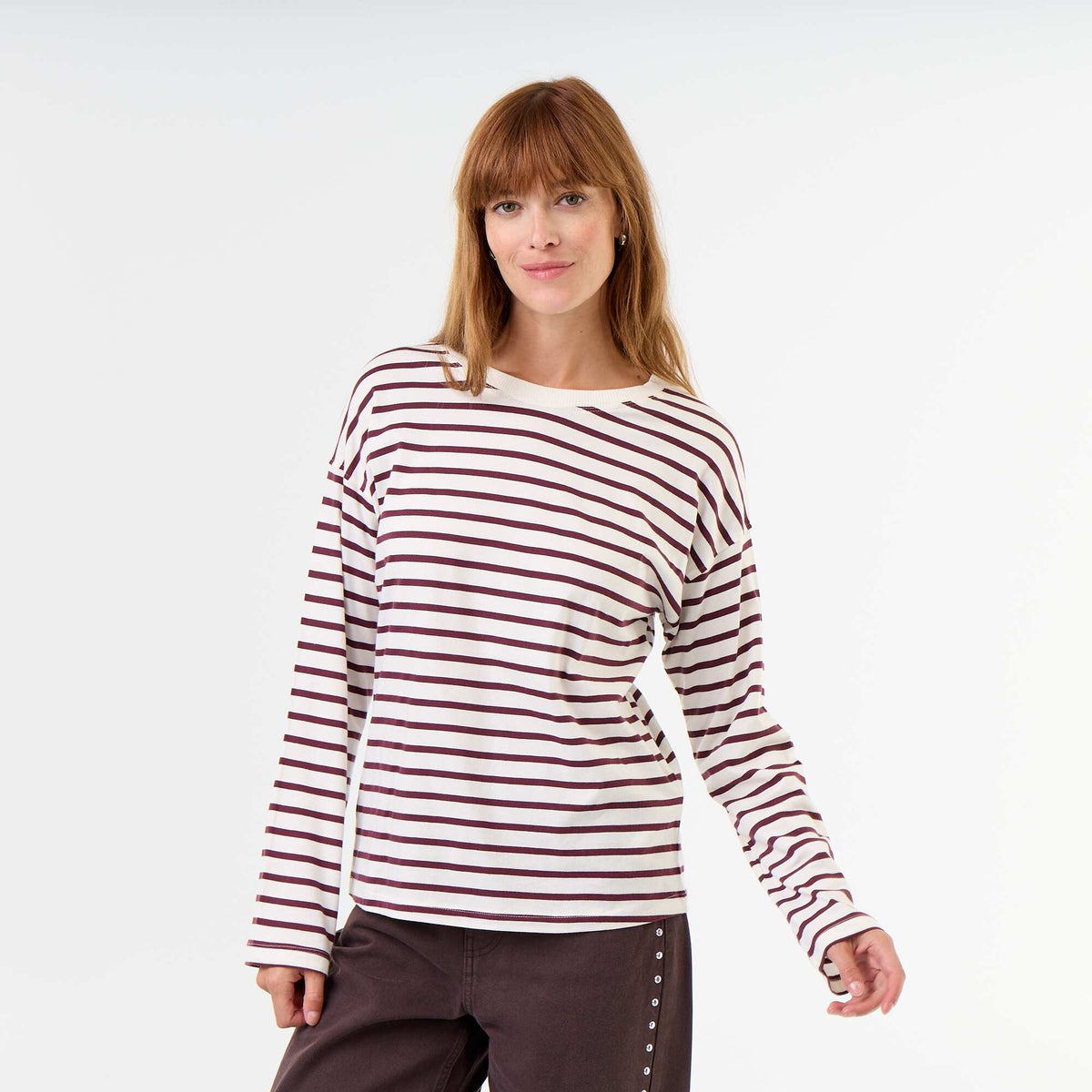 Tee-shirt manches longues rayé BLANC