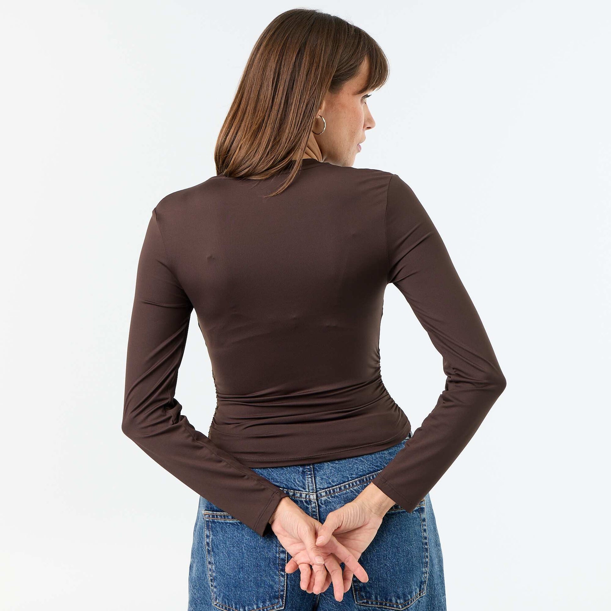 Tee-shirt moulant et plissé MARRON