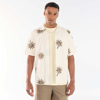 Chemise manches courtes à motif brodé BEIGE