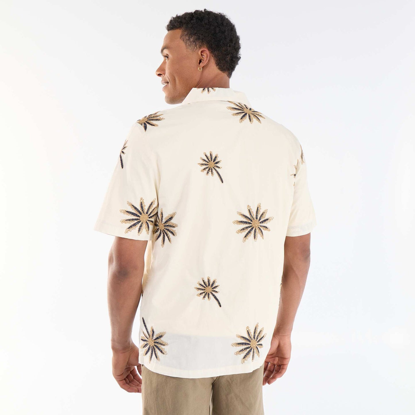 Chemise manches courtes à motif brodé BEIGE