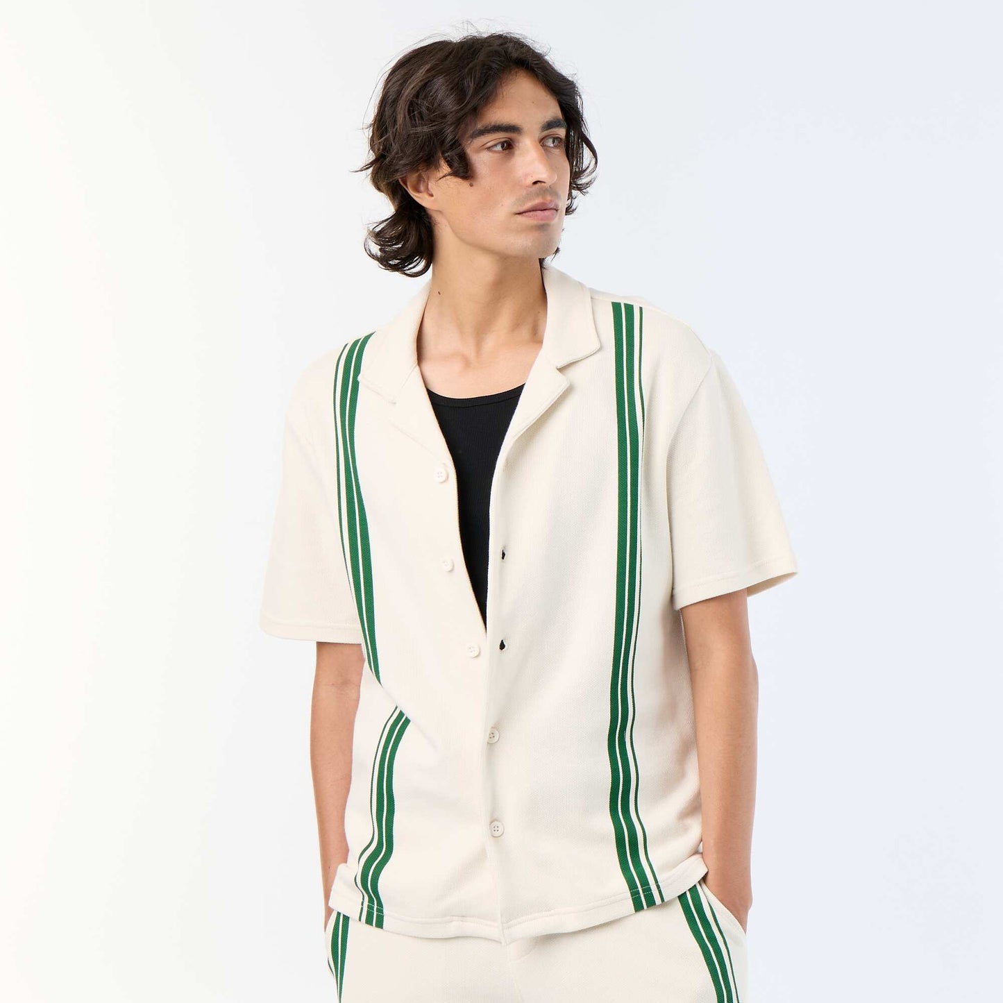 Polo homme uni en coton à manches courtes BLANC