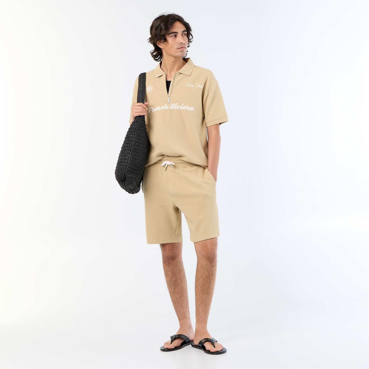 Polo en coton homme à manches courtes BEIGE