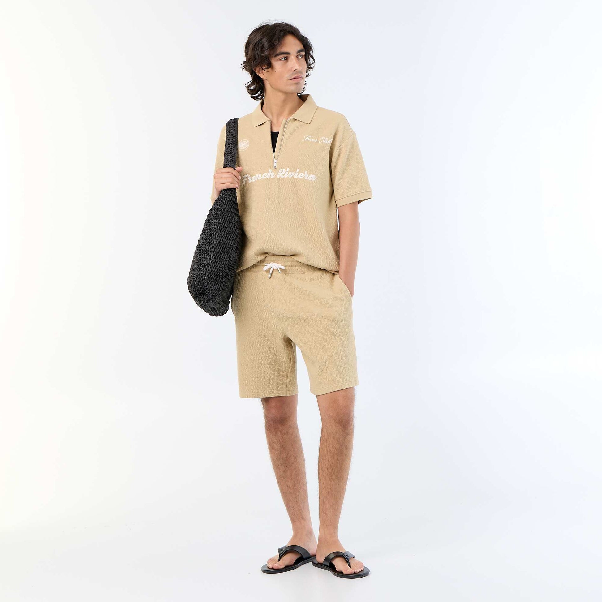 Polo en coton homme à manches courtes BEIGE