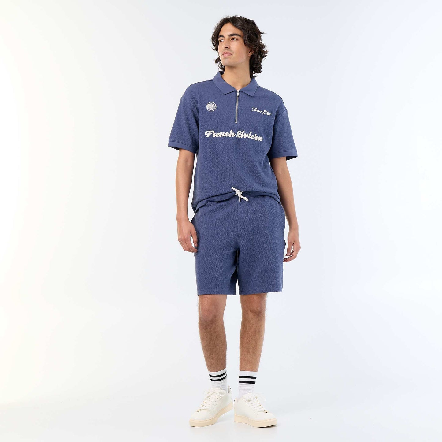 Polo homme manche courte en coton à motif placé BLEU