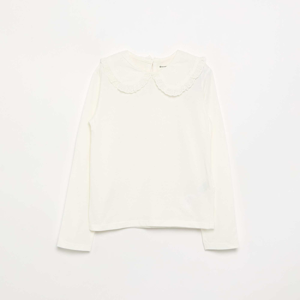 T-shirt à manches longues avec col en broderies anglaises BLANC