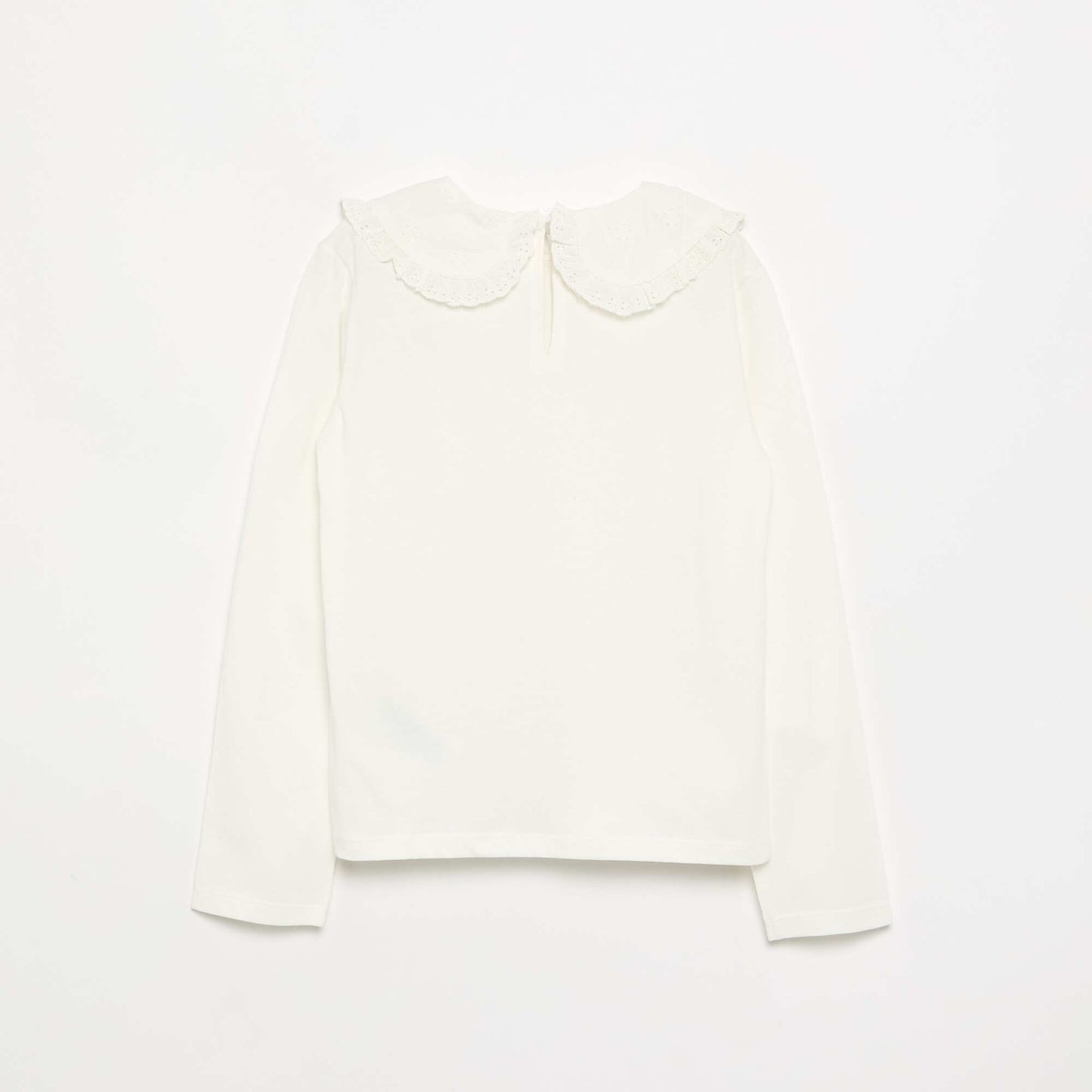T-shirt à manches longues avec col en broderies anglaises BLANC