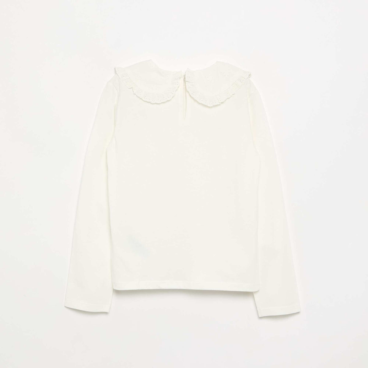 T-shirt à manches longues avec col en broderies anglaises BLANC