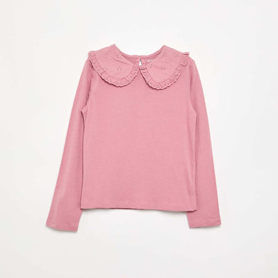 T-shirt à manches longues avec col en broderies anglaises ROSE