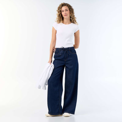 Jean wide leg / coupe large avec ceinture à nouer BLEU