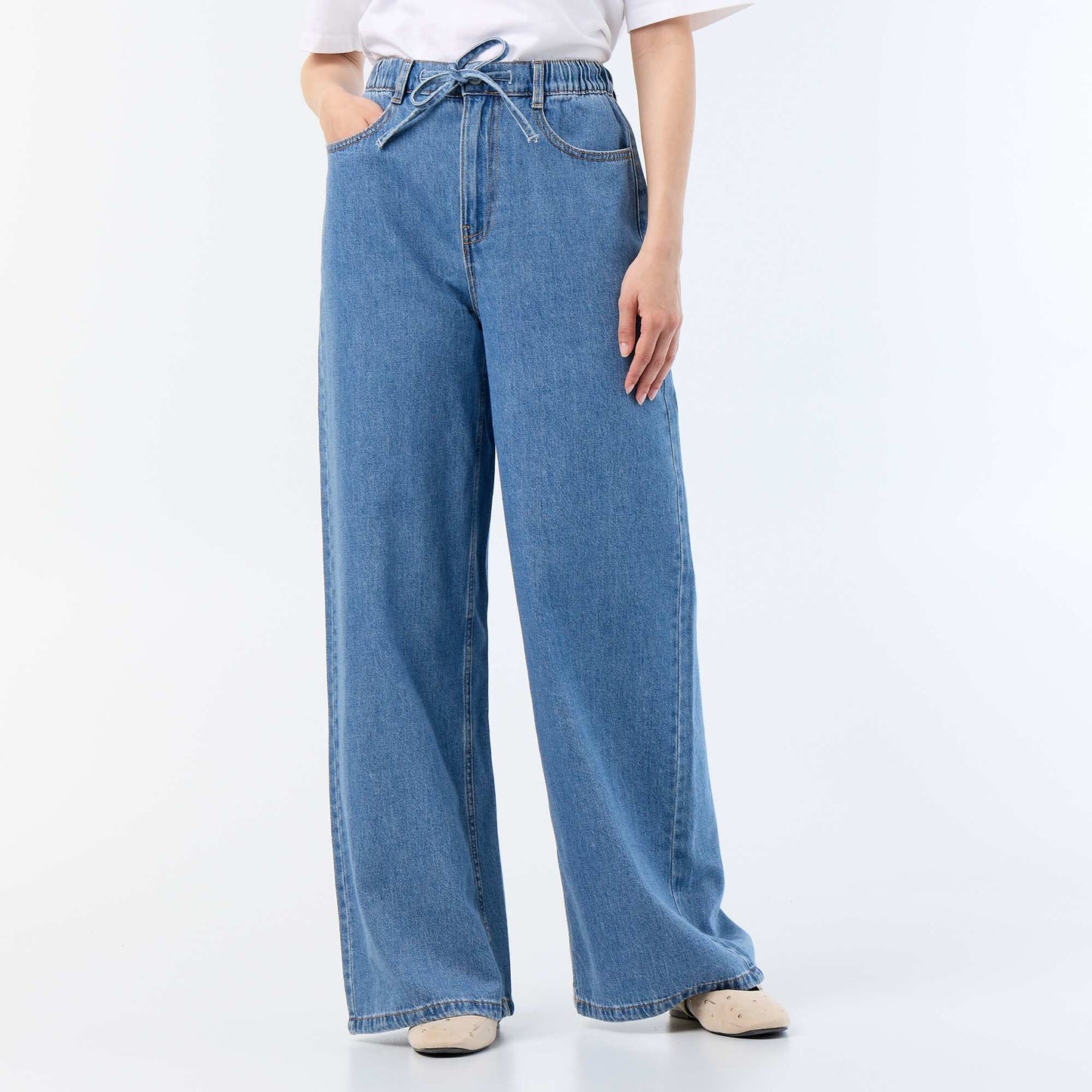 Jean wide leg / coupe large avec ceinture à nouer BLEU