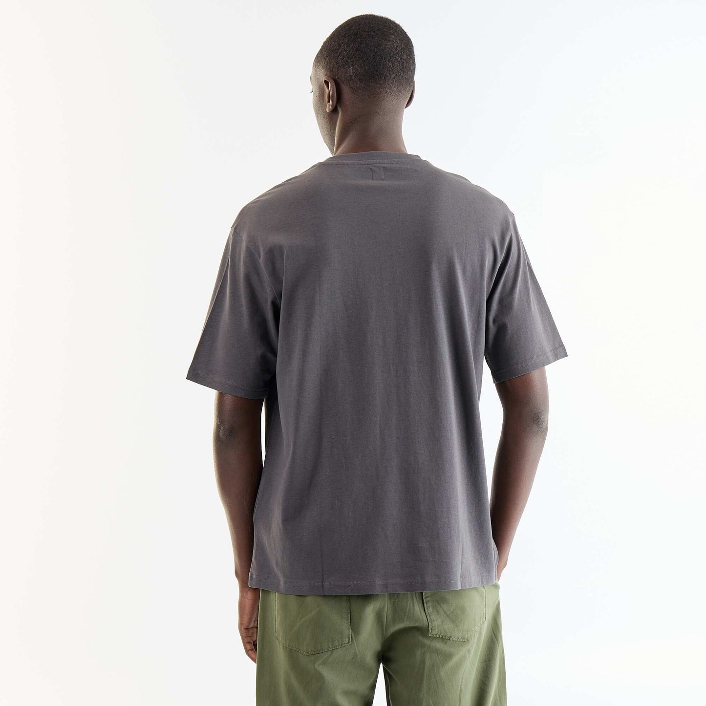 T-shirt homme en coton à broderie et col rond GRIS