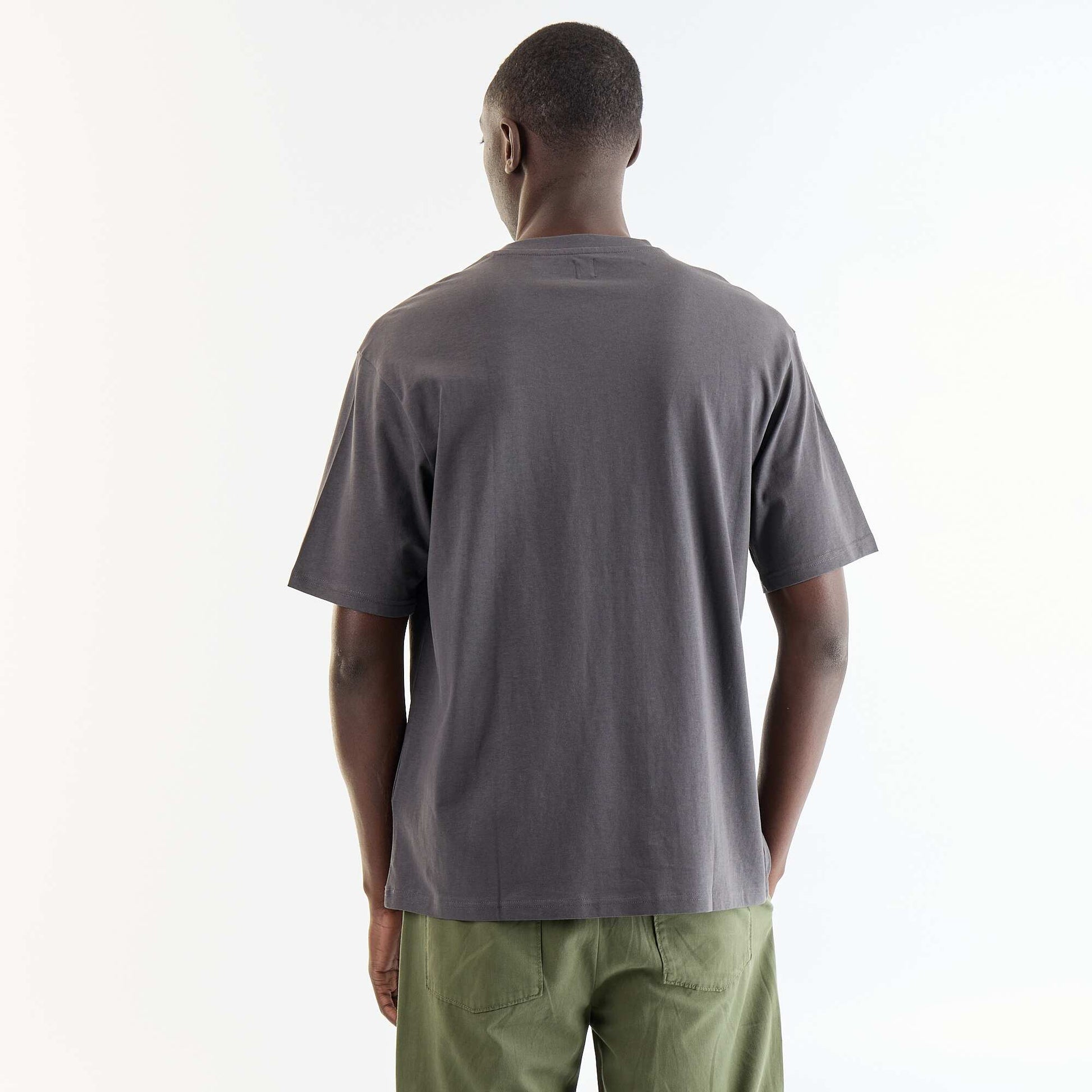 T-shirt homme en coton à broderie et col rond GRIS