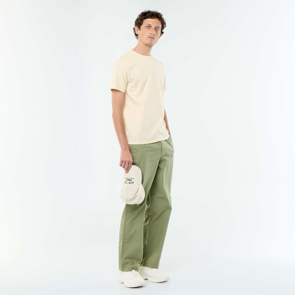 Pantalon large uni en popeline VERT