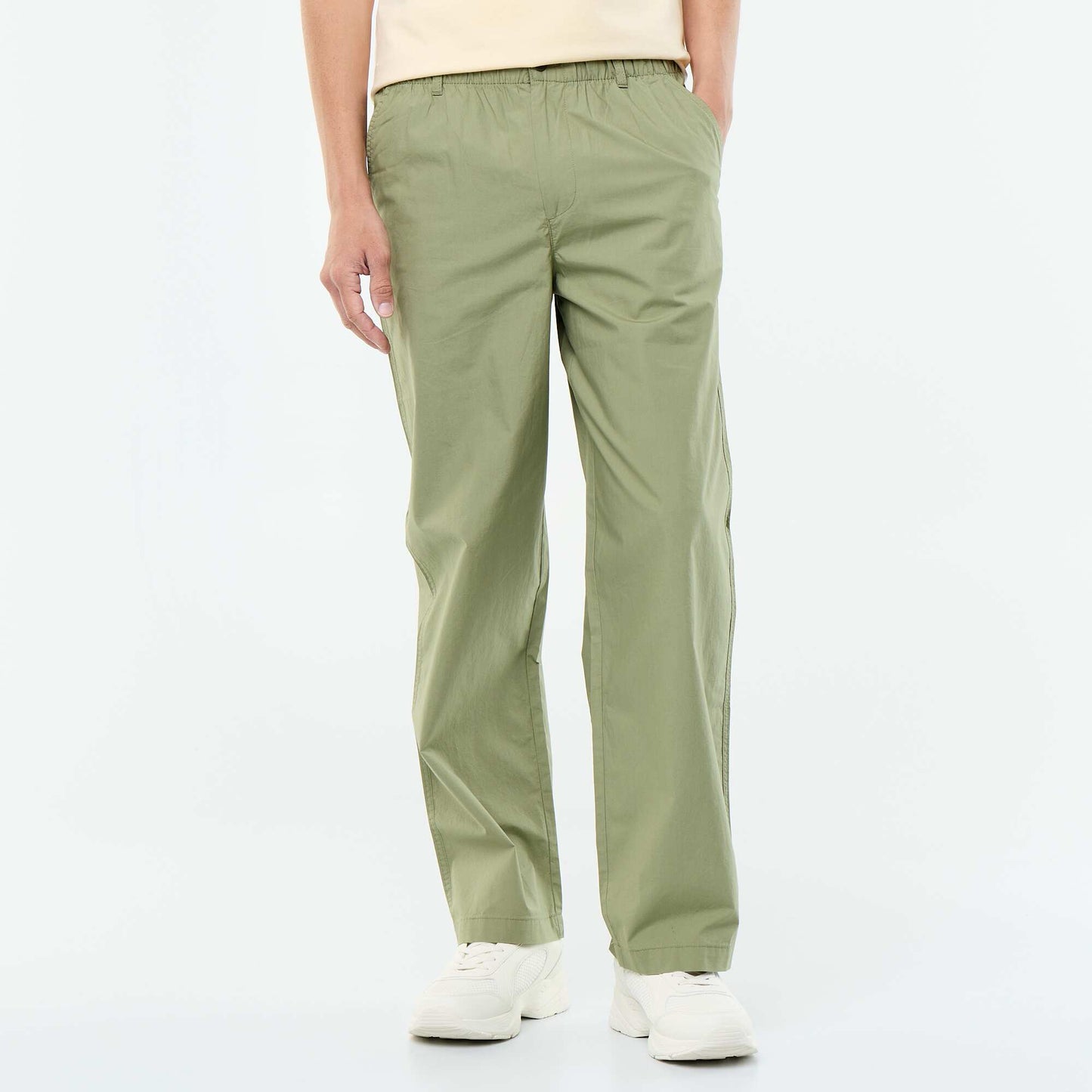 Pantalon large uni en popeline VERT
