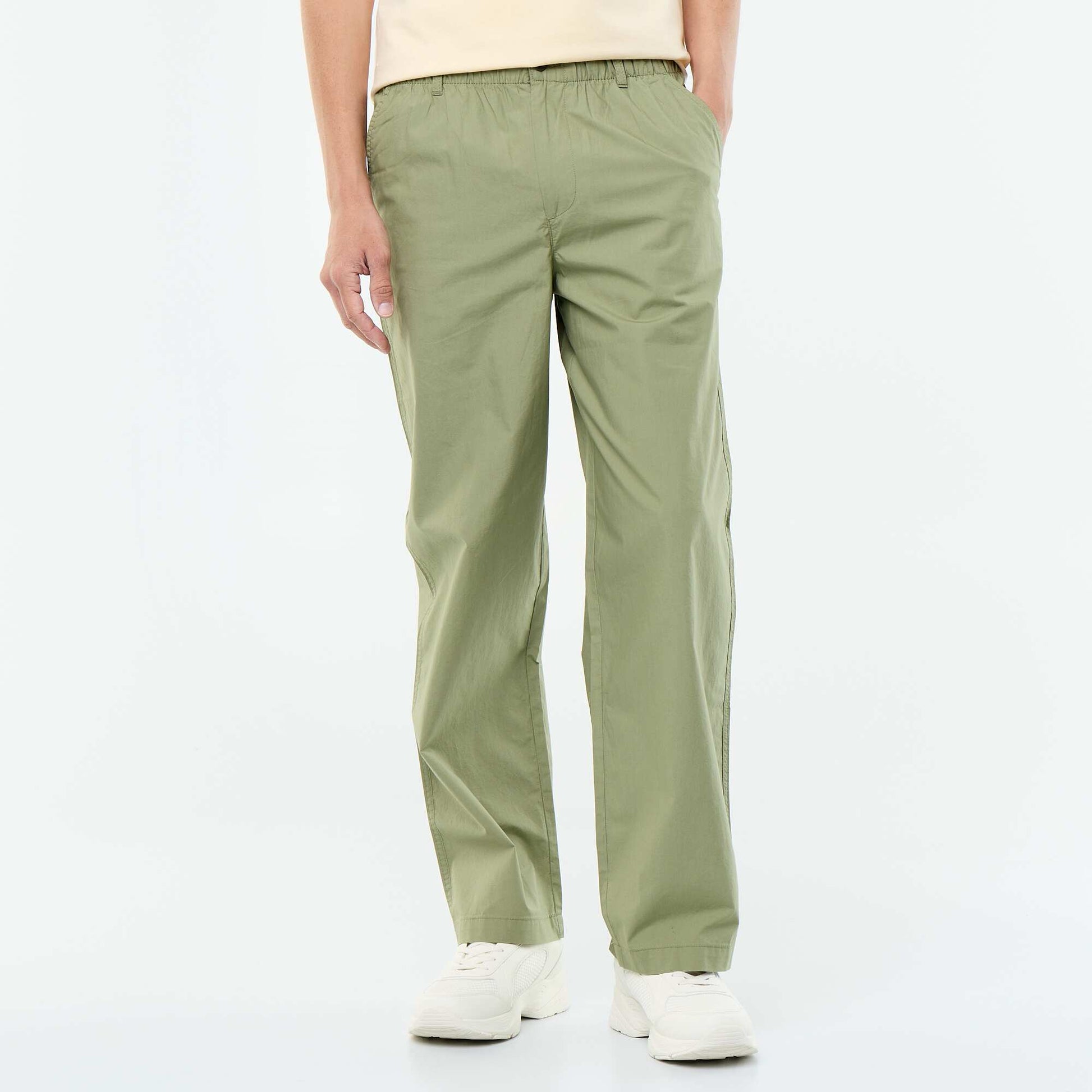 Pantalon large uni en popeline VERT