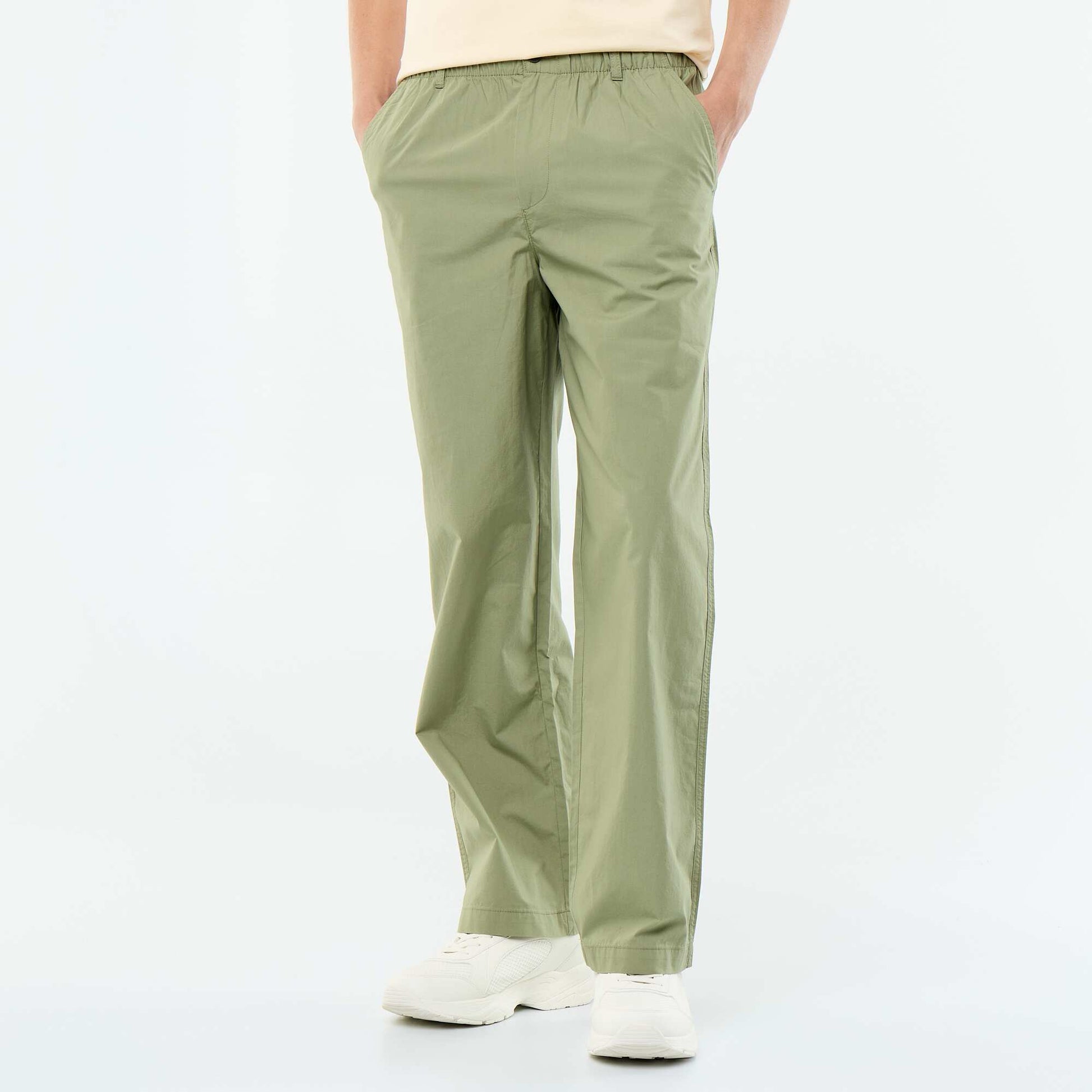 Pantalon large uni en popeline VERT