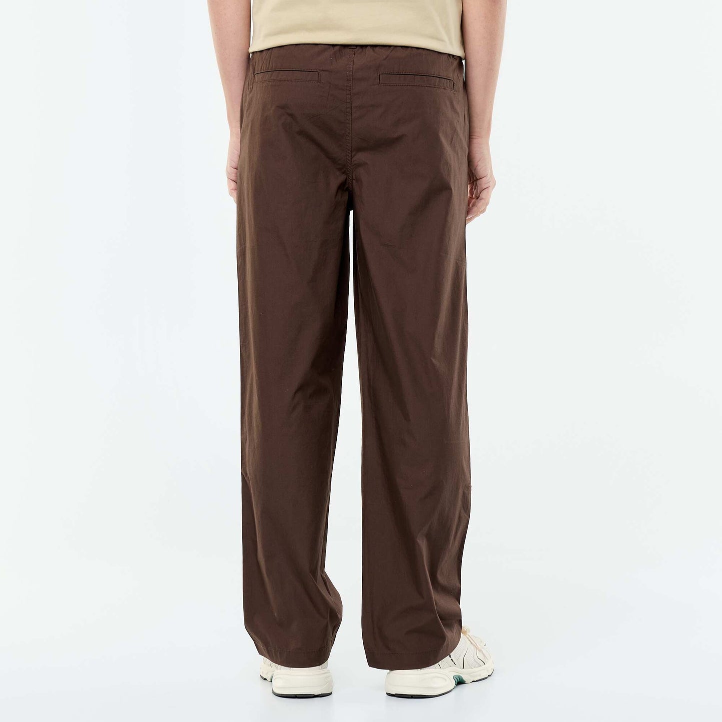 Pantalon large uni en popeline MARRON