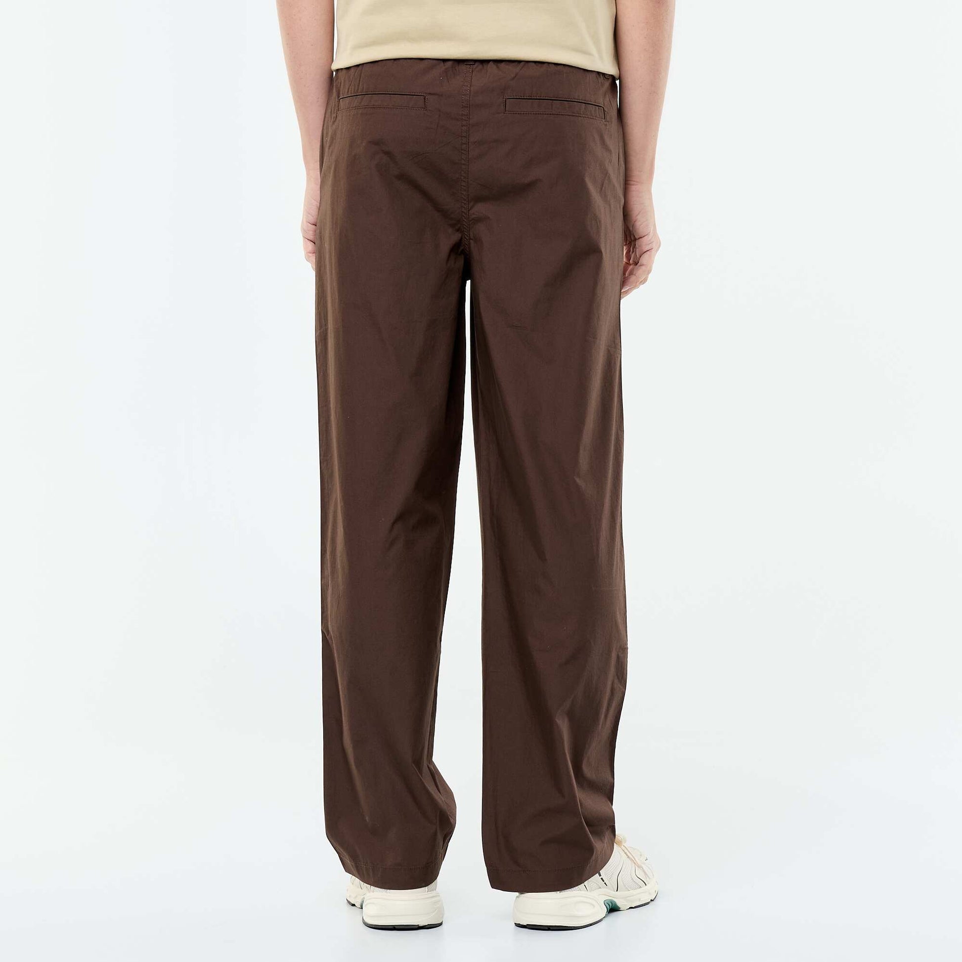 Pantalon large uni en popeline MARRON