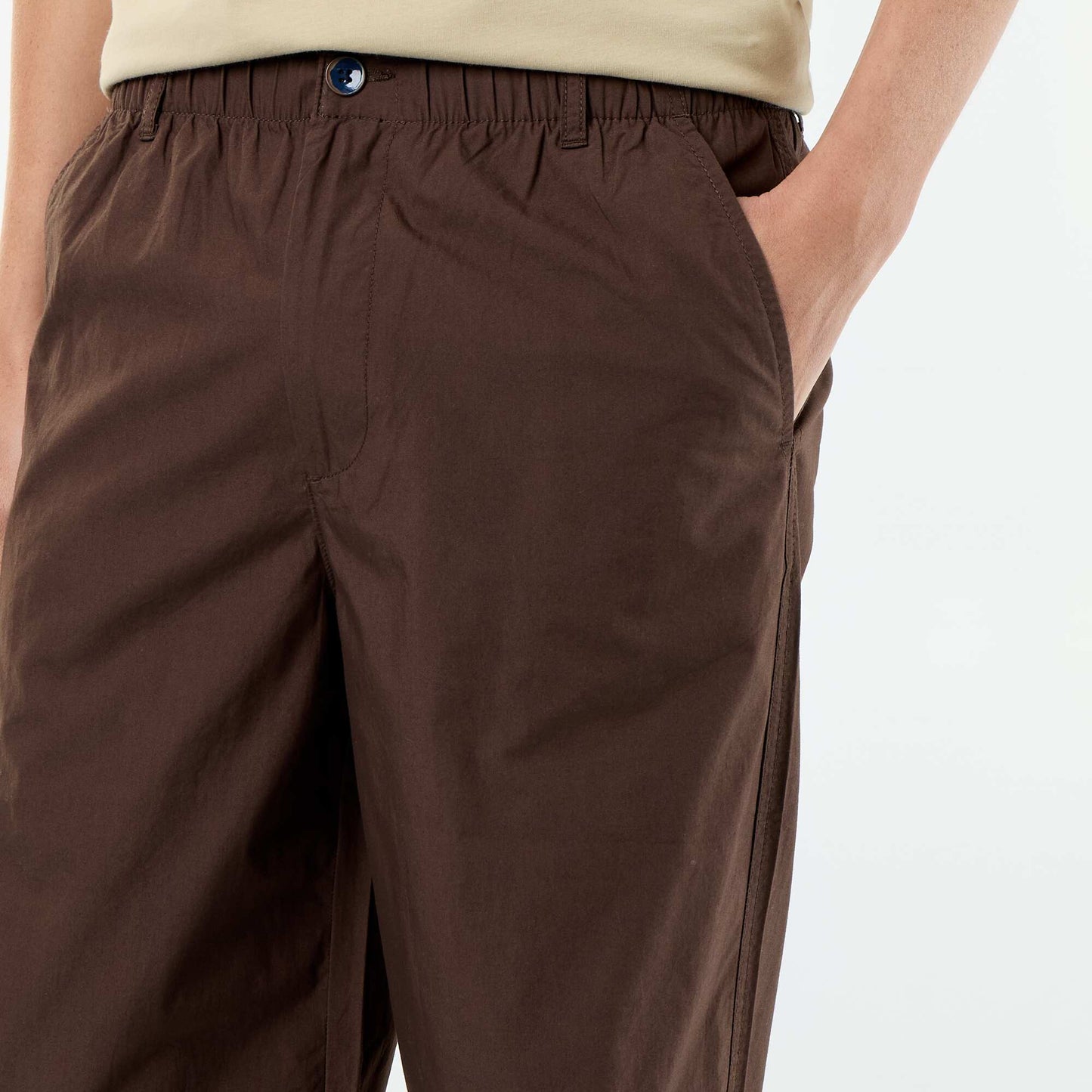 Pantalon large uni en popeline MARRON