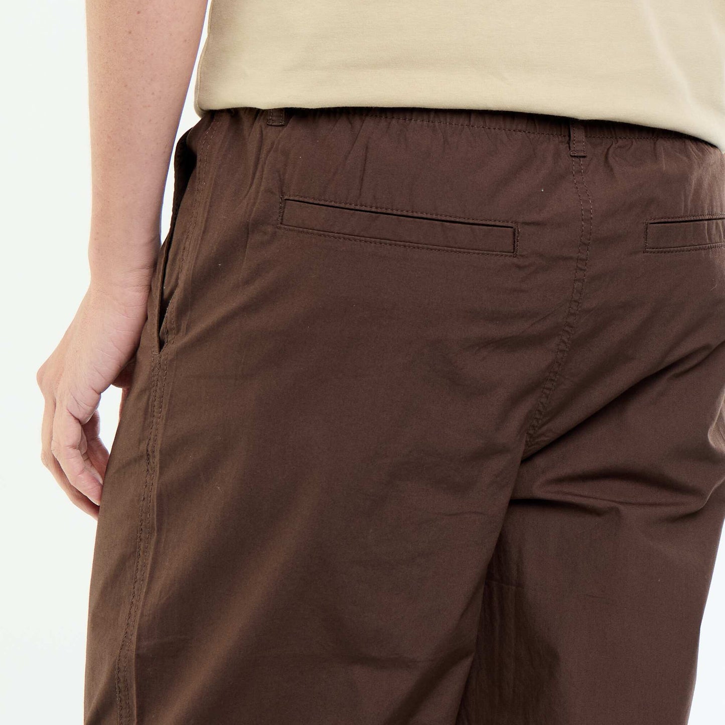Pantalon large uni en popeline MARRON