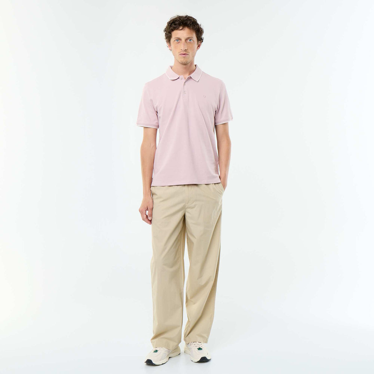 Pantalon large uni en popeline BEIGE