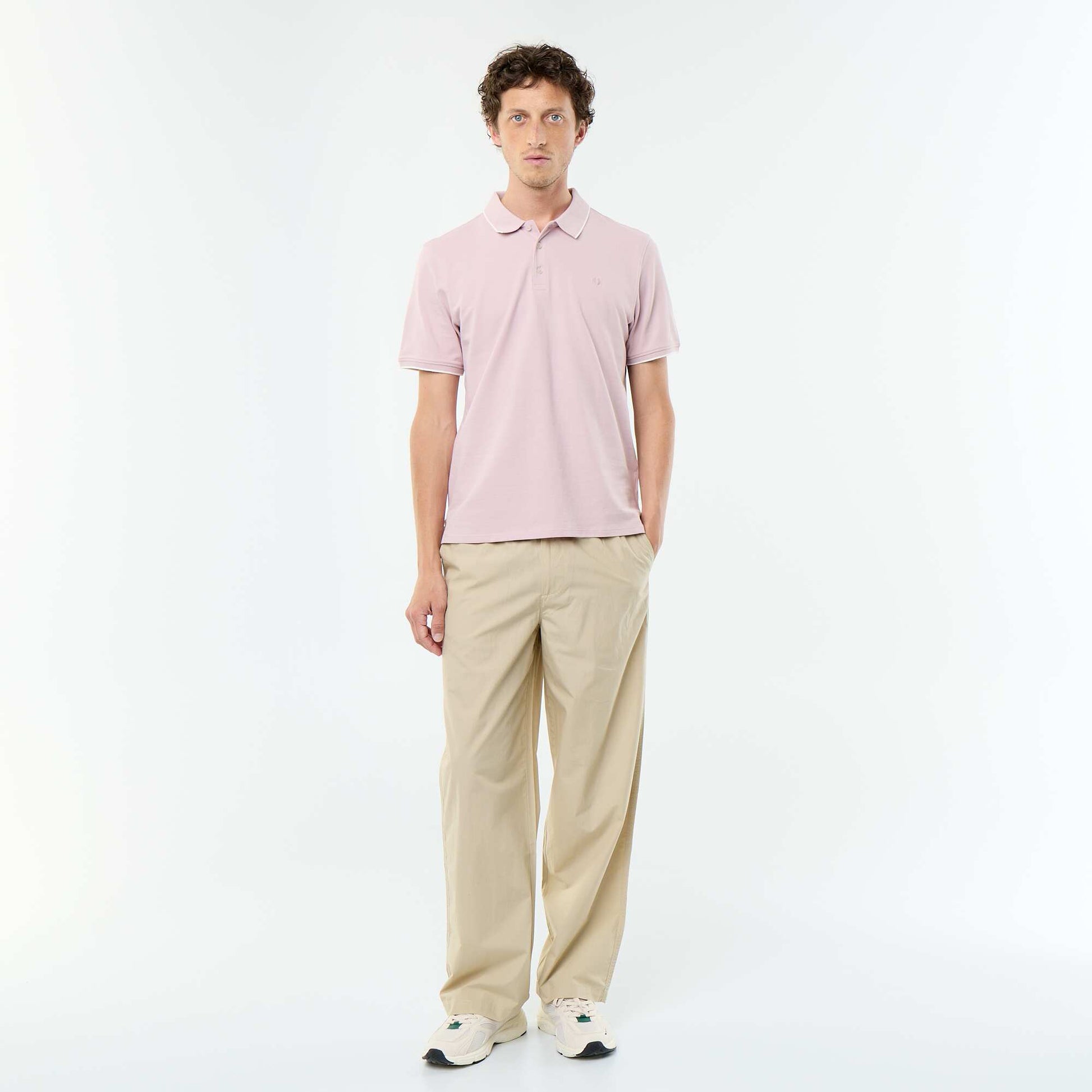 Pantalon large uni en popeline BEIGE