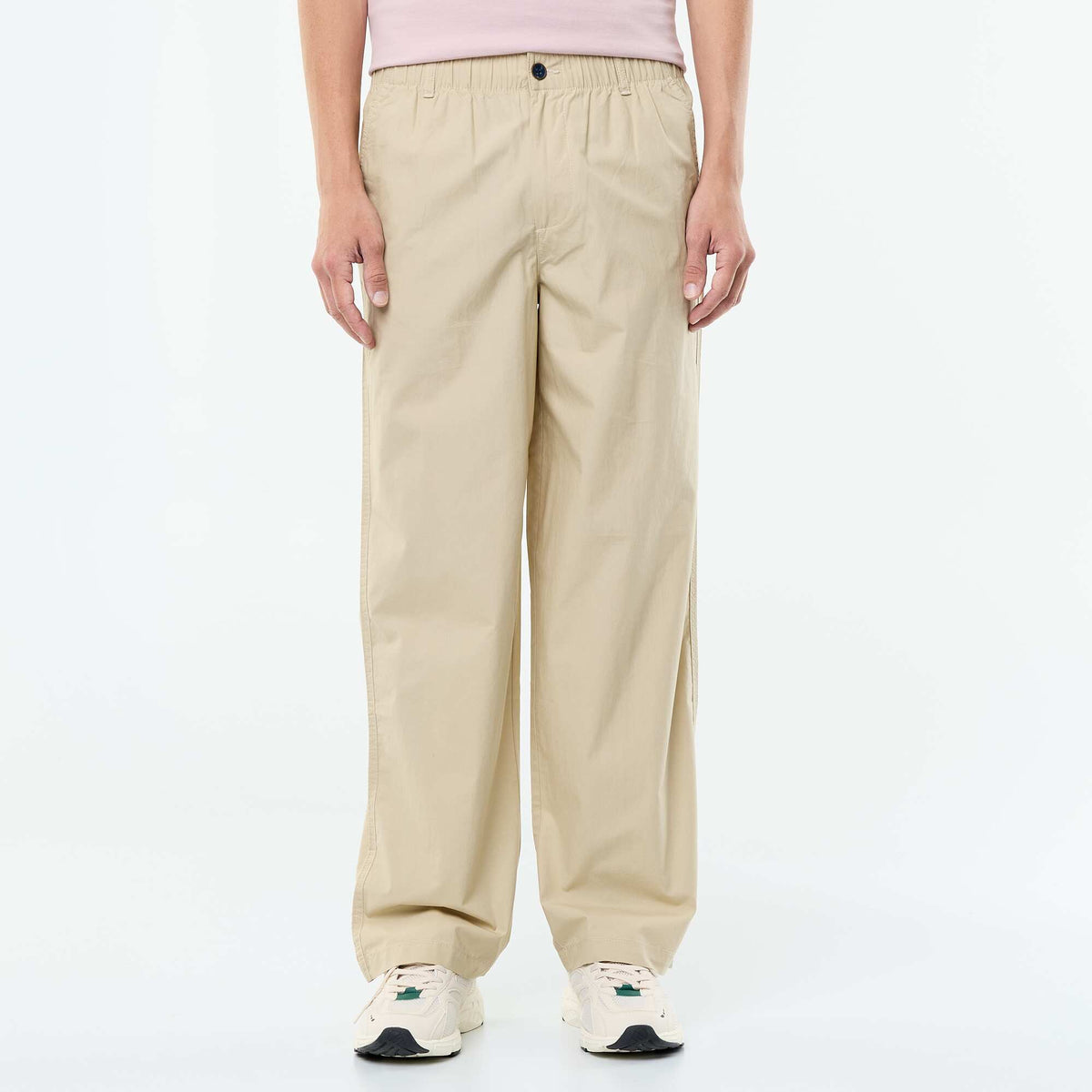 Pantalon large uni en popeline BEIGE