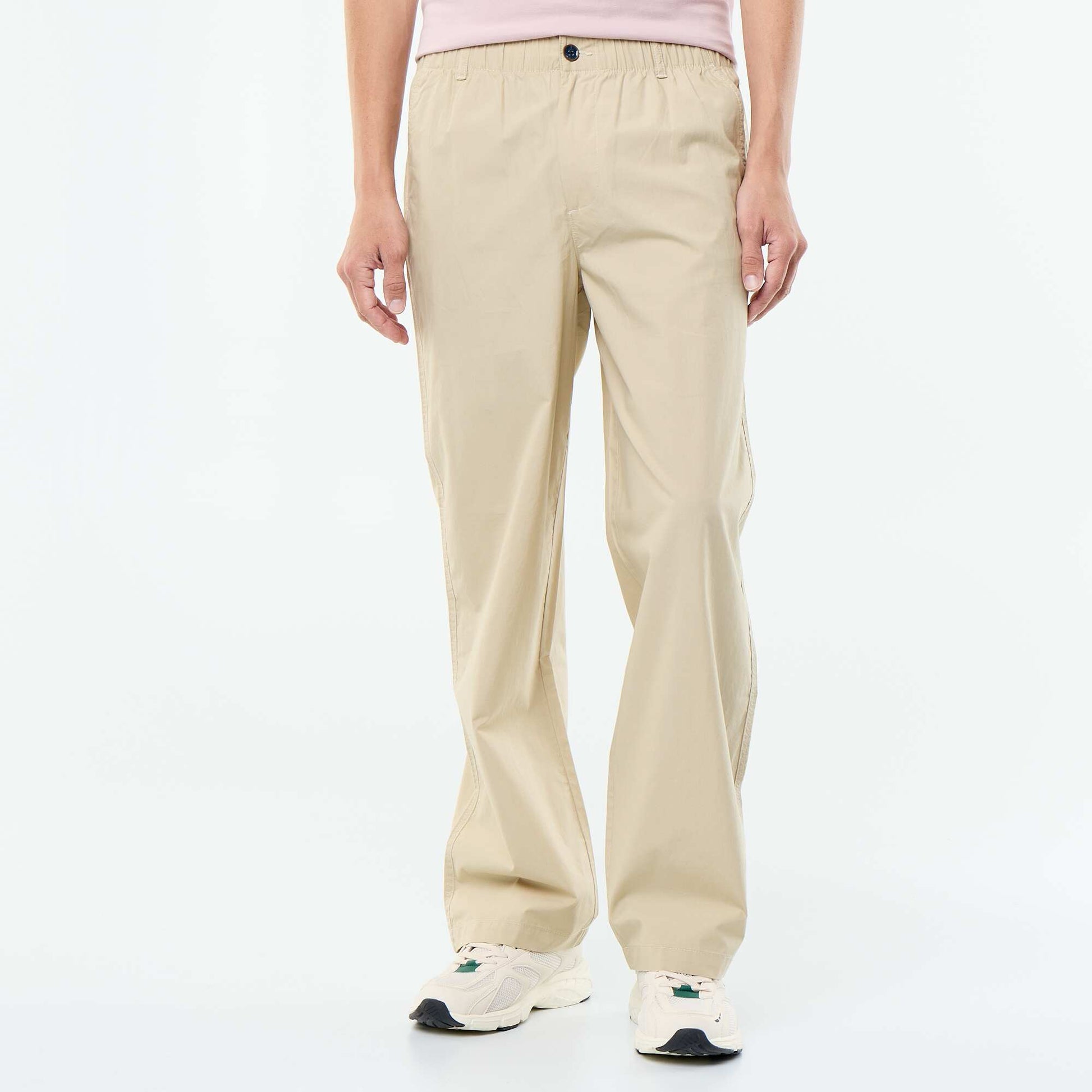 Pantalon large uni en popeline BEIGE