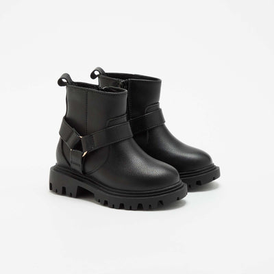 Boots en simili avec sangle motarde NOIR