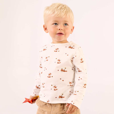 T-shirt imprimé à manches longues BEIGE
