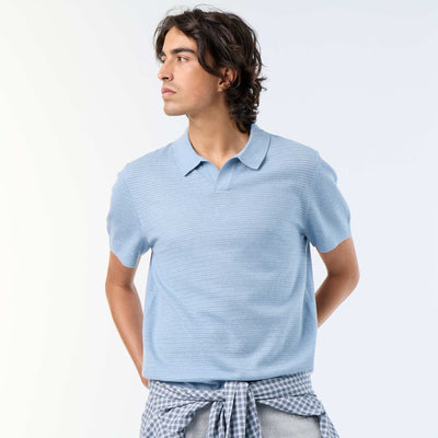 Polo manches courtes à maille ajourée BLEU