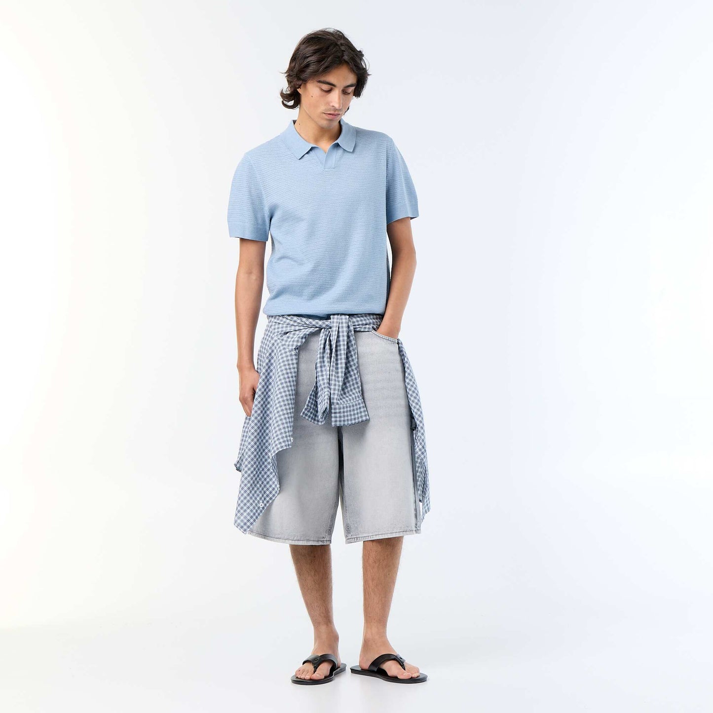 Polo manches courtes à maille ajourée BLEU