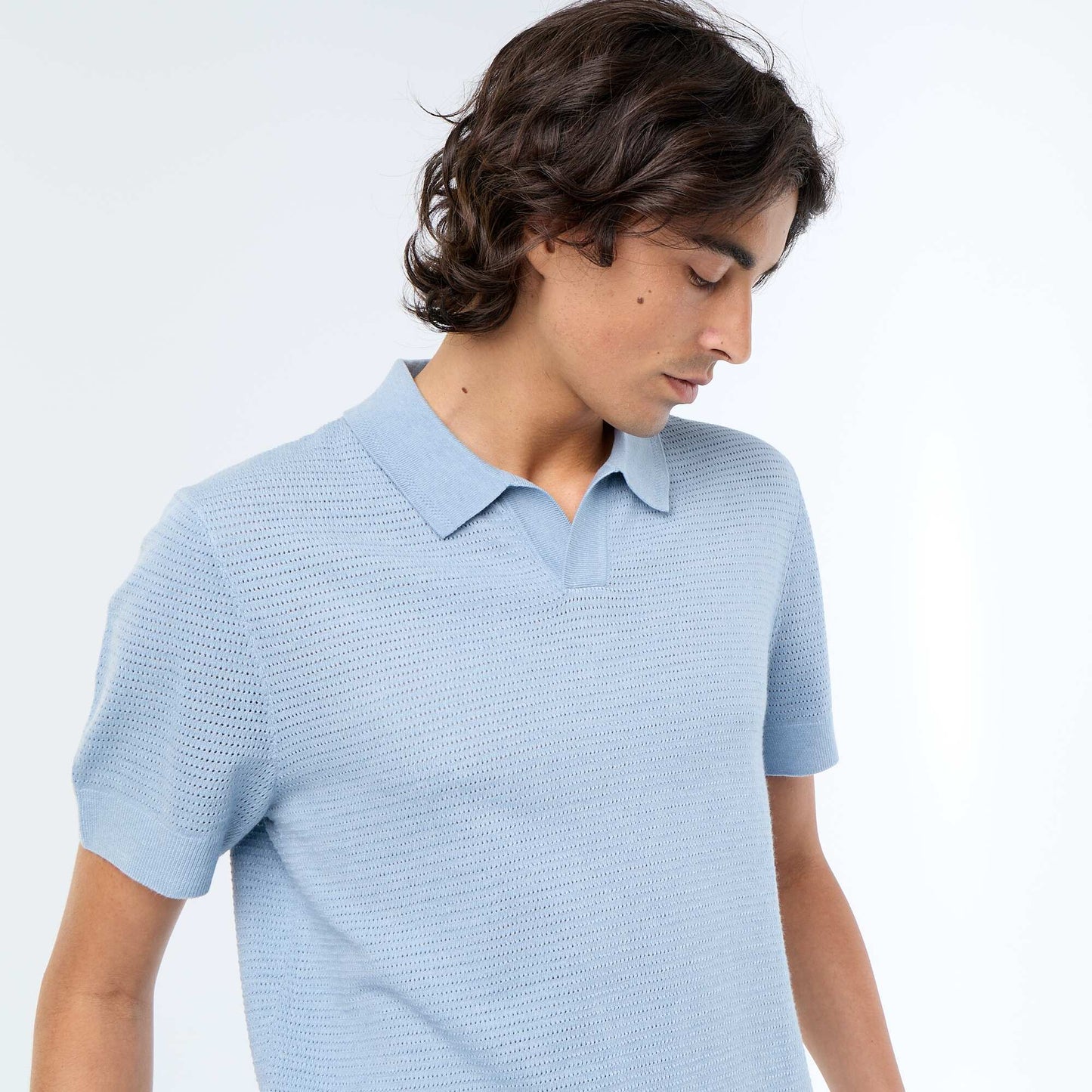 Polo manches courtes à maille ajourée BLEU