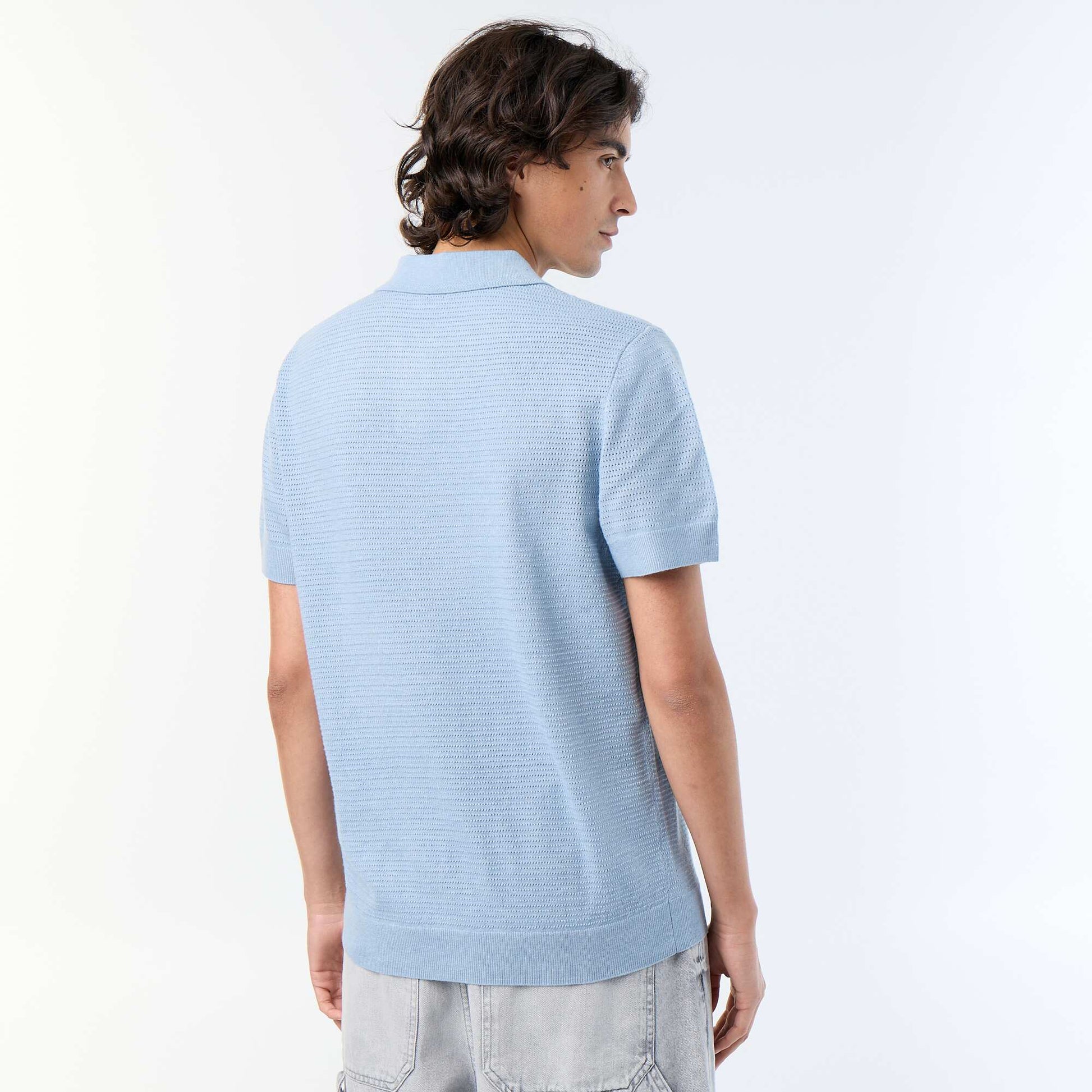 Polo manches courtes à maille ajourée BLEU
