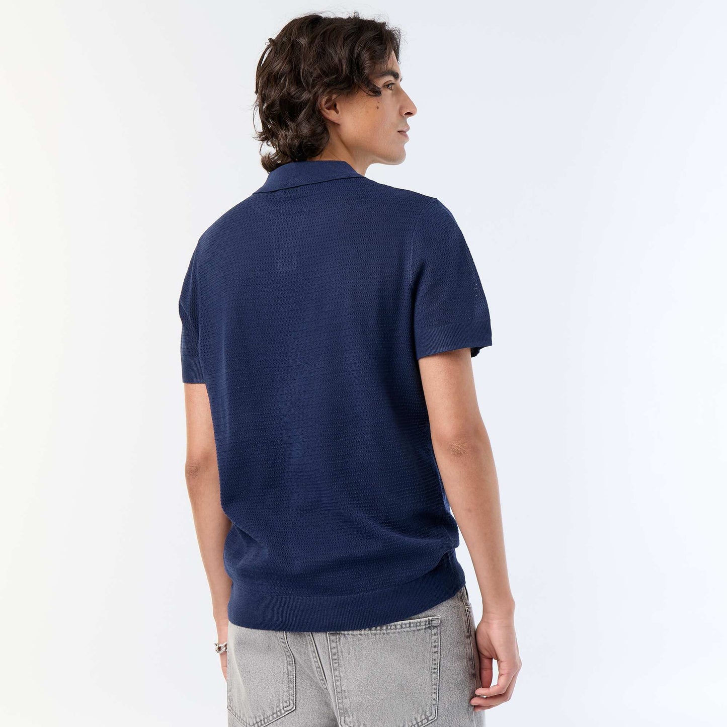 Polo manches courtes à maille ajourée NOIR
