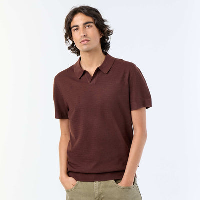 Polo manches courtes à maille ajourée MARRON