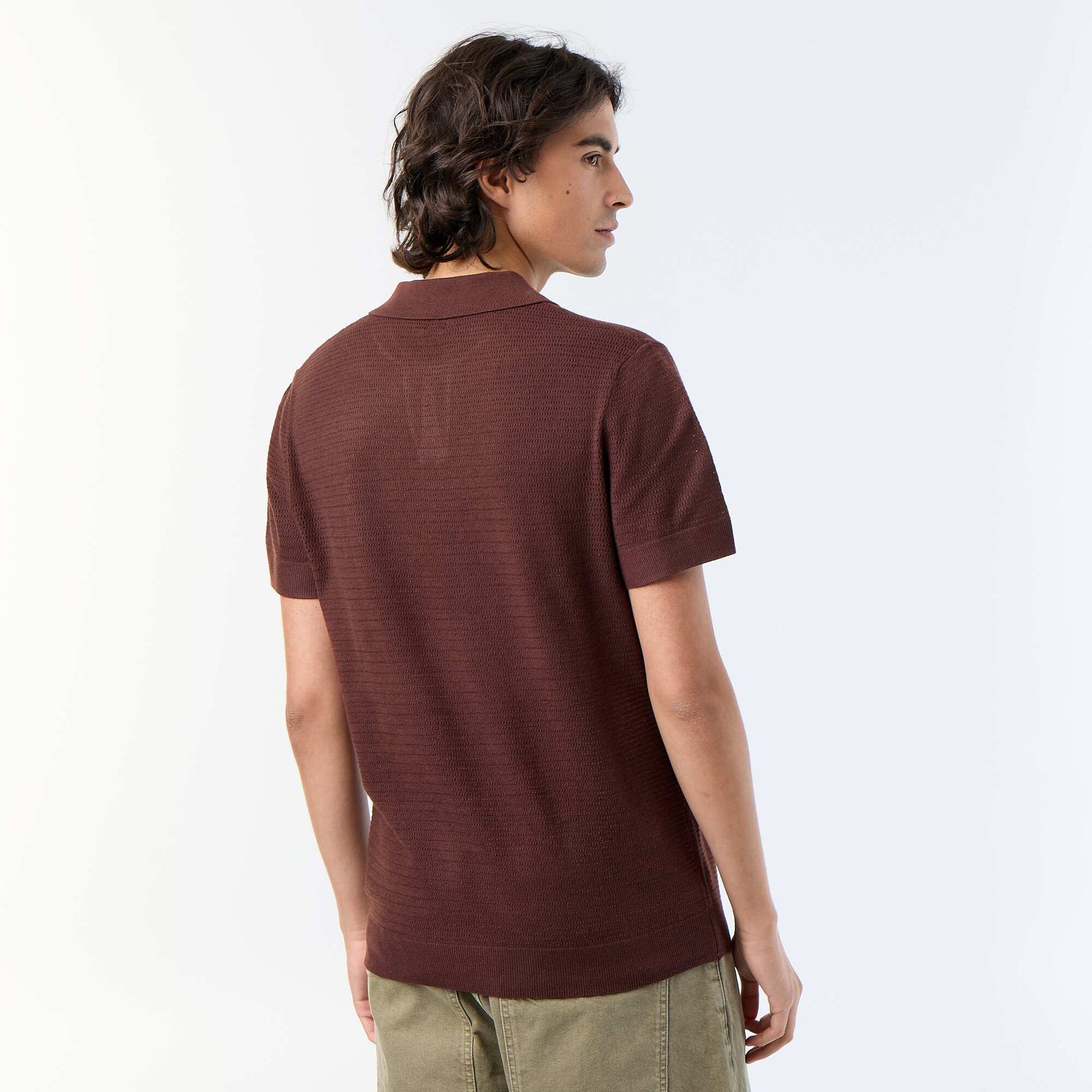 Polo manches courtes à maille ajourée MARRON