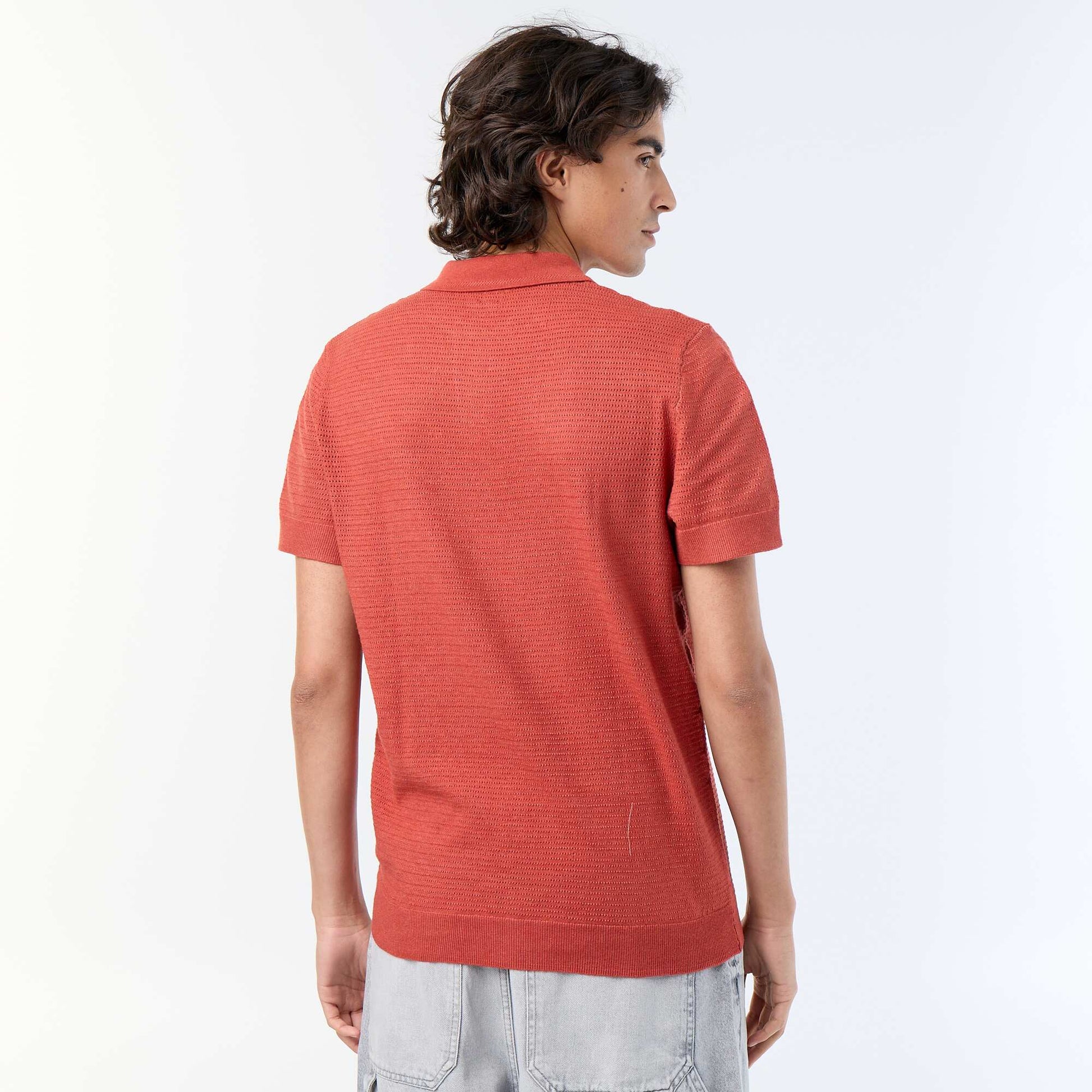 Polo manches courtes à maille ajourée MARRON