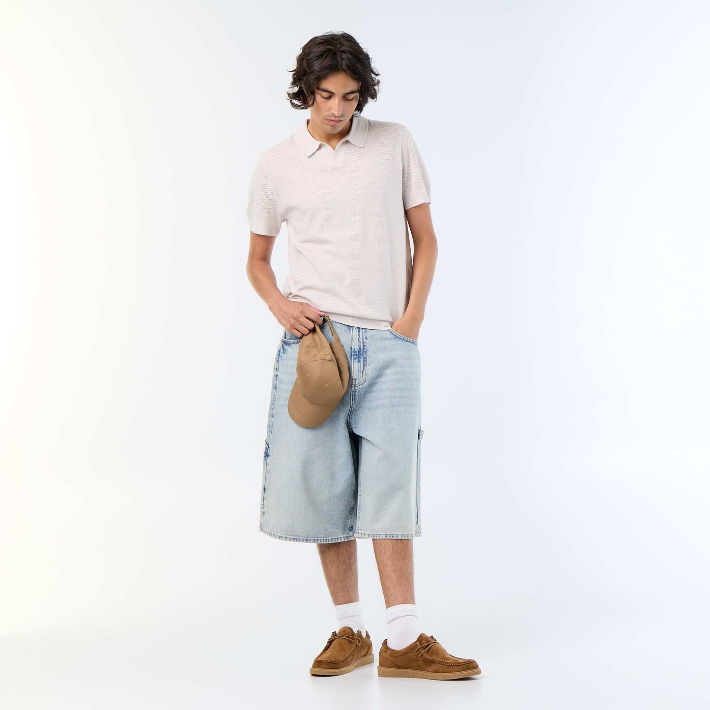 Polo manches courtes à maille ajourée GRIS