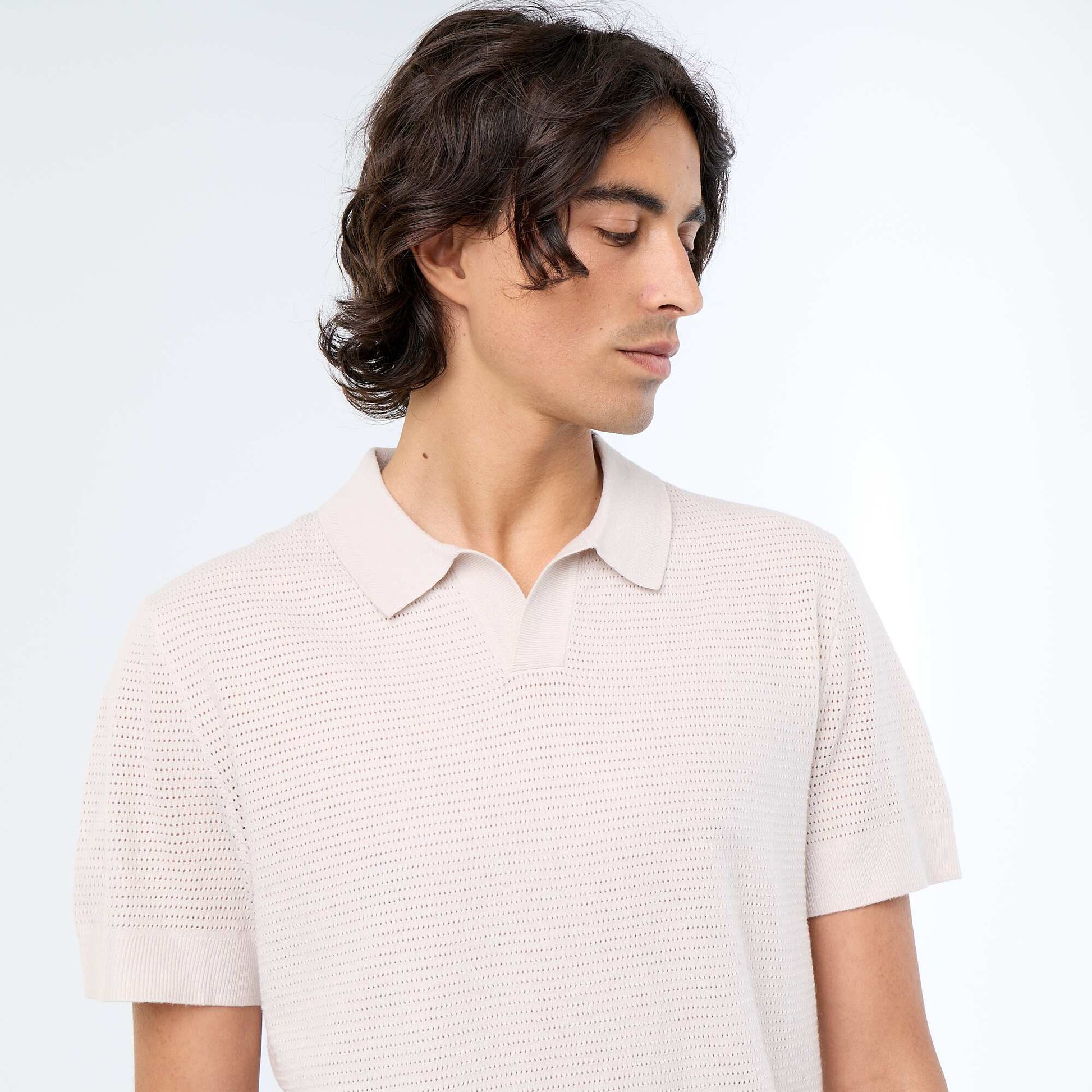 Polo manches courtes à maille ajourée GRIS