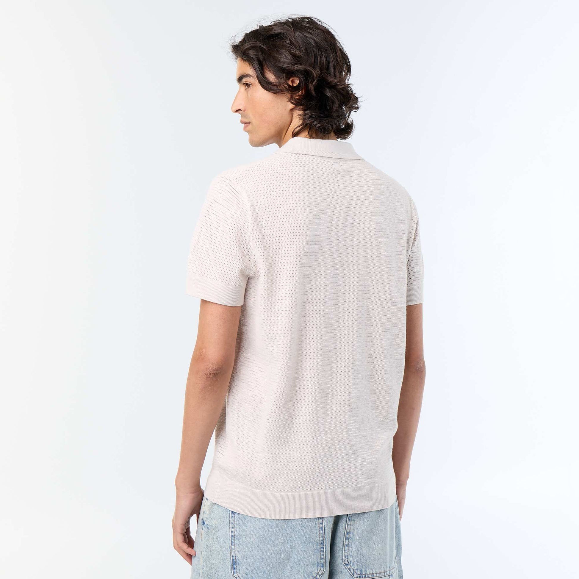 Polo manches courtes à maille ajourée GRIS