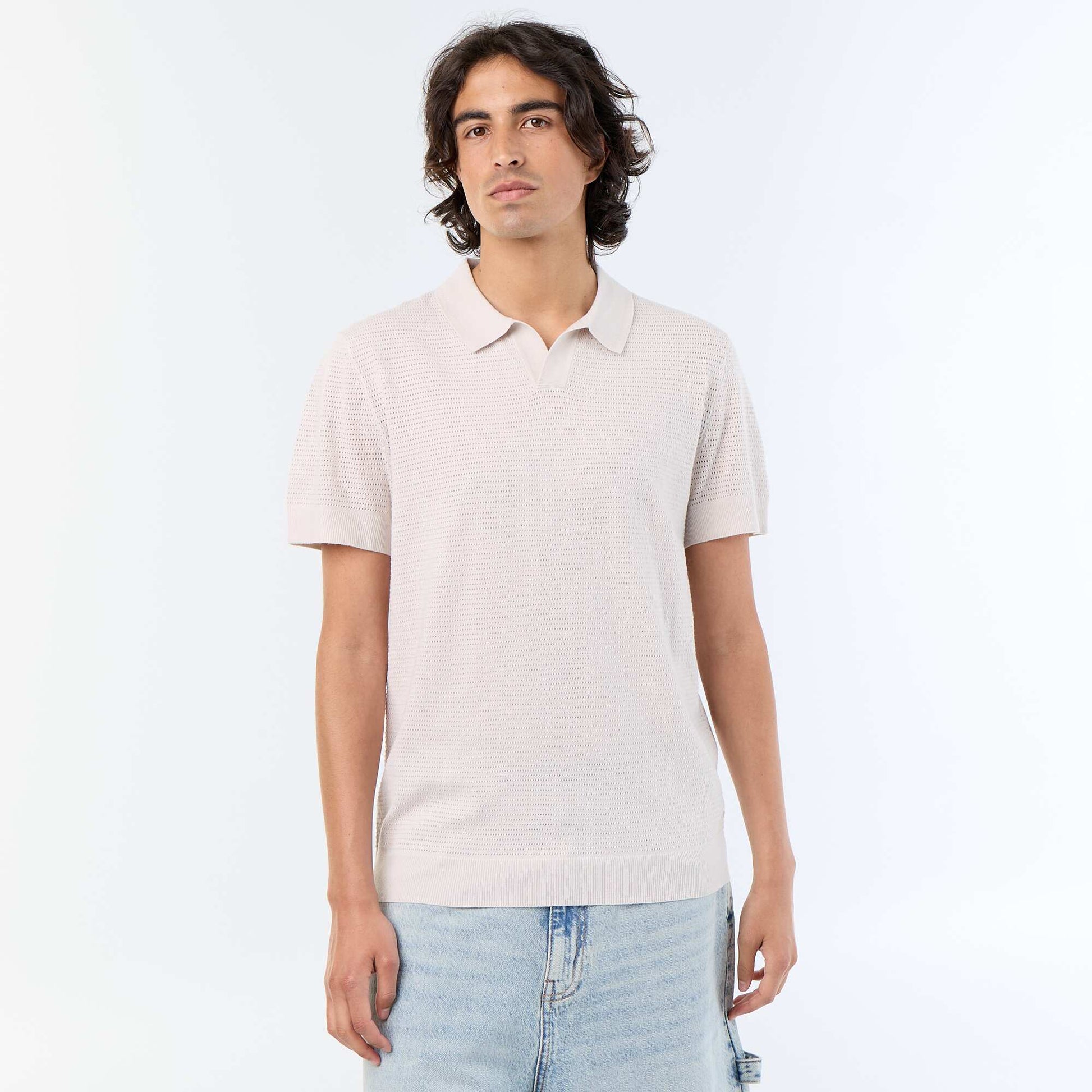 Polo manches courtes à maille ajourée GRIS
