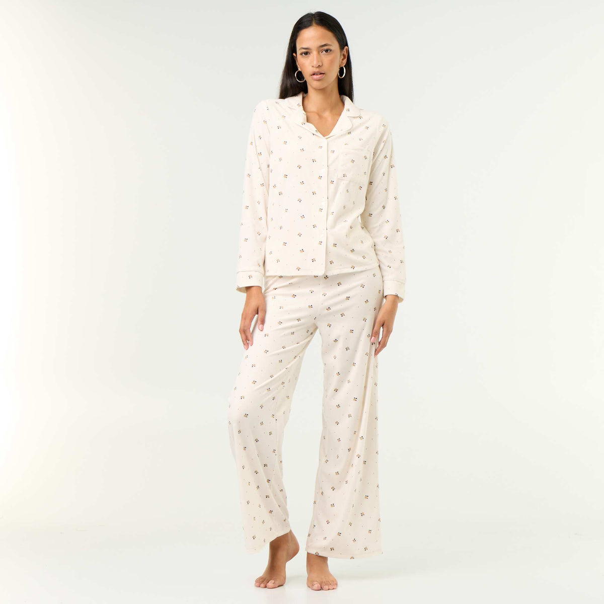 Ensemble pyjama 2 pièces - Chemisier + pantalon BLANC
