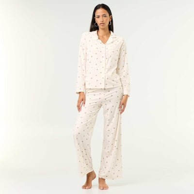 Ensemble pyjama 2 pièces - Chemisier + pantalon BLANC