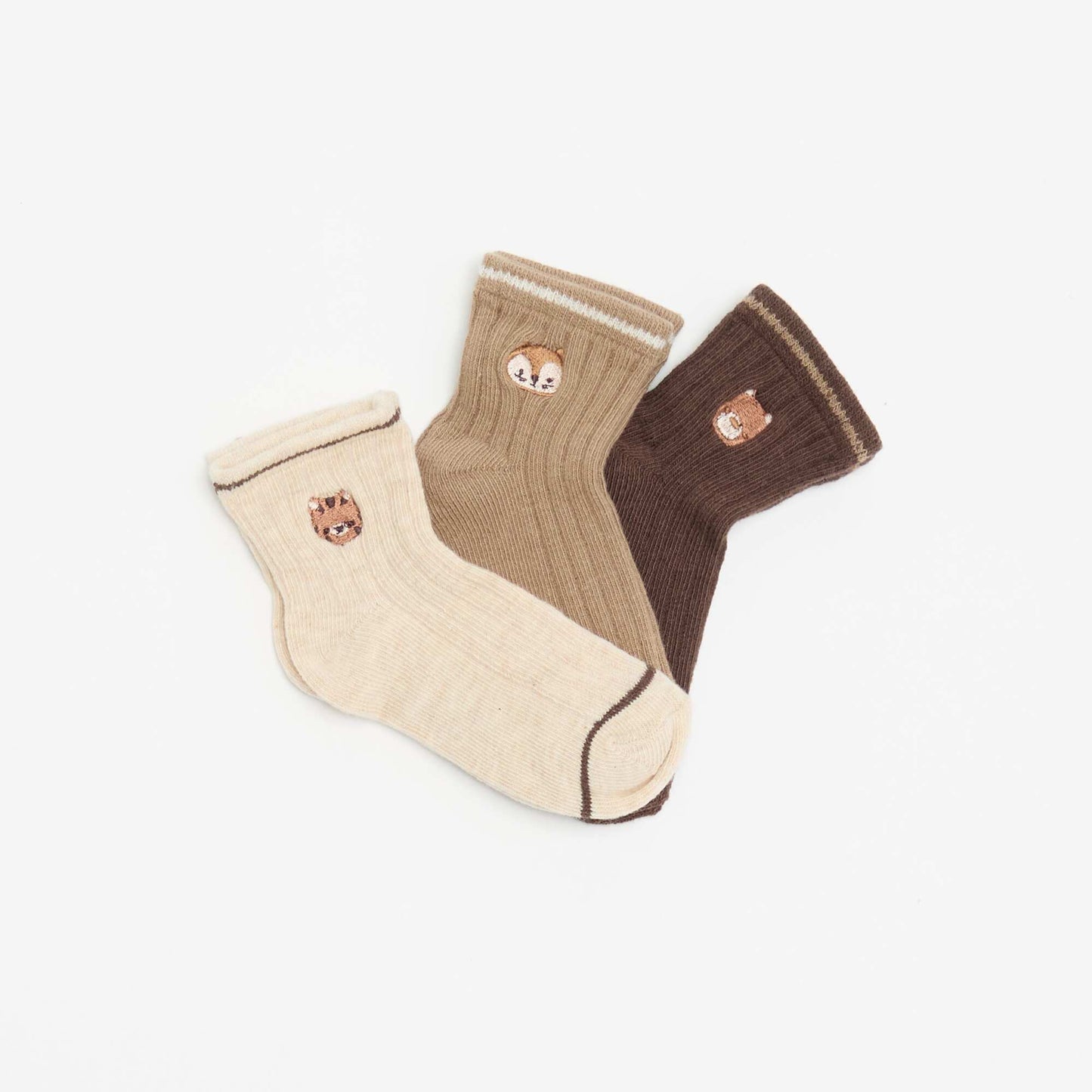 Lot de 3 paires de mi-chaussettes avec broderie fantaisie MARRON