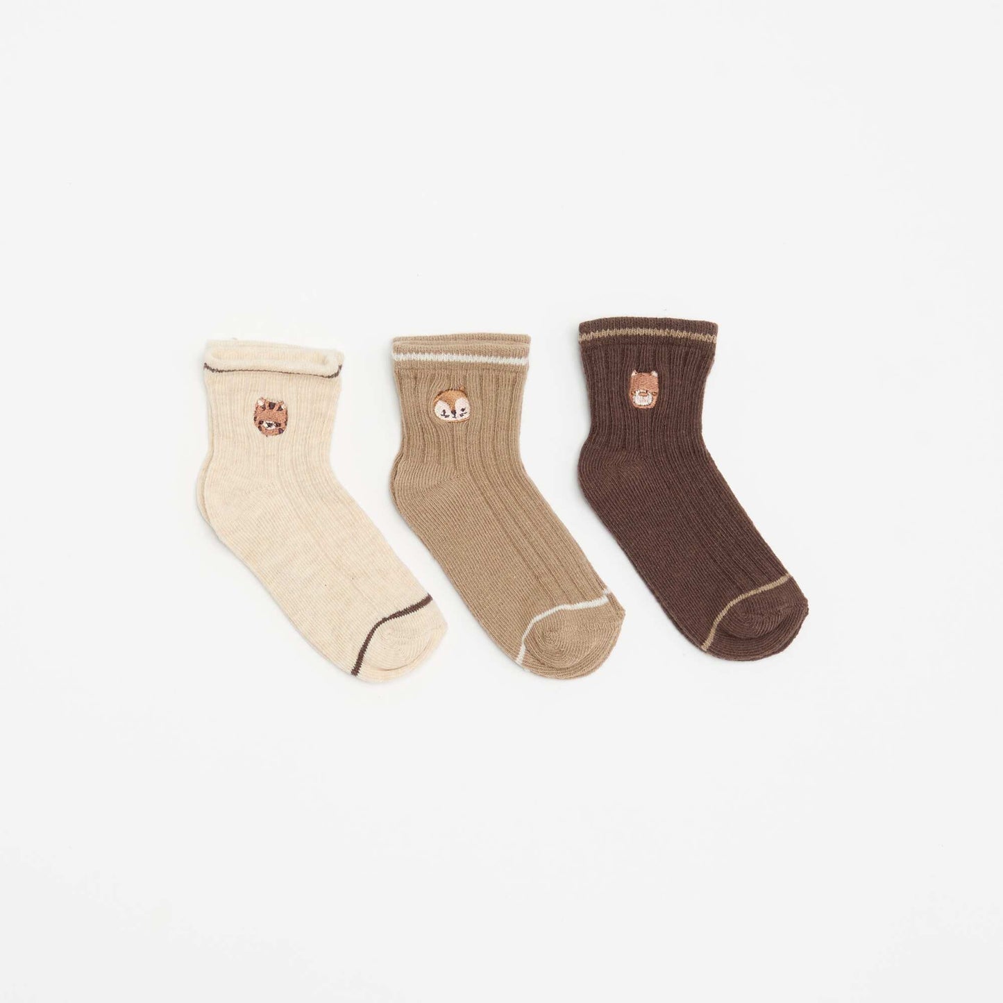 Lot de 3 paires de mi-chaussettes avec broderie fantaisie MARRON